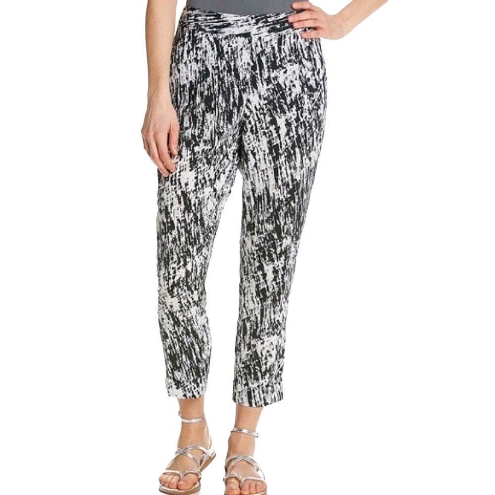 DKNYC Black & White Abstract Print Lightweight Cropped Cuffed Trousers Sz 0